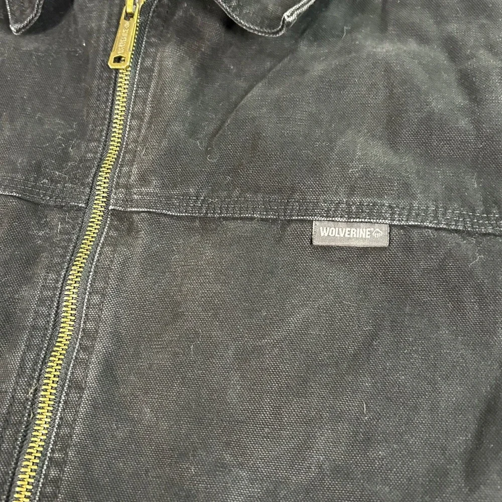 Wolverine Mens Black Canvas Sherpa Lined Work Jacket Large Full Zip Cotton Duck